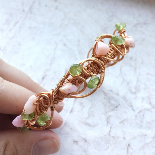 Pink Opal and Peridot Bangle