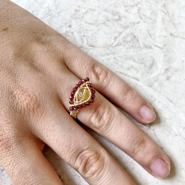 Dragons Eye Citrine and Garnet Ring