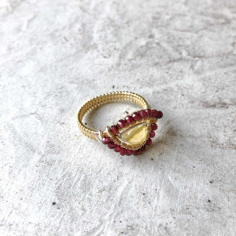 Dragons Eye Citrine and Garnet Ring