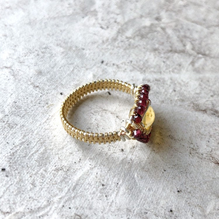 Dragons Eye Citrine and Garnet Ring