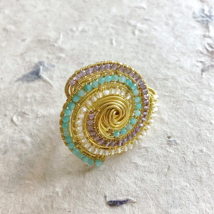 Amethyst, Amazonite and Topaz Statement Swirl Ring