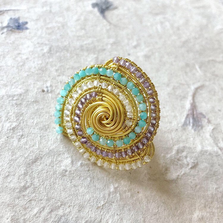 Amethyst, Amazonite and Topaz Statement Swirl Ring