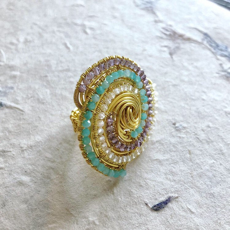 Amethyst, Amazonite and Topaz Statement Swirl Ring