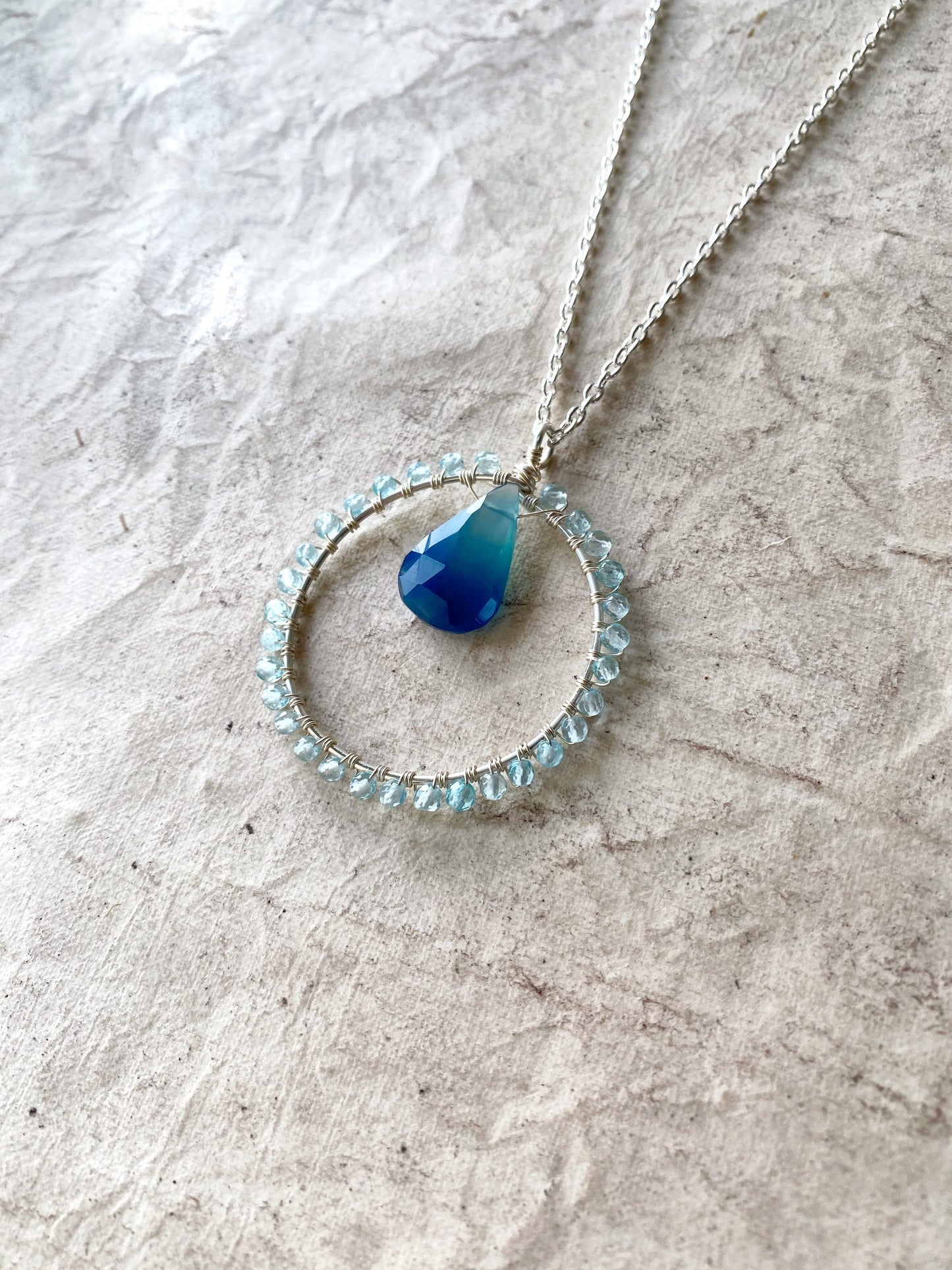 Sky Blue Apatite Crystal Circle Necklace