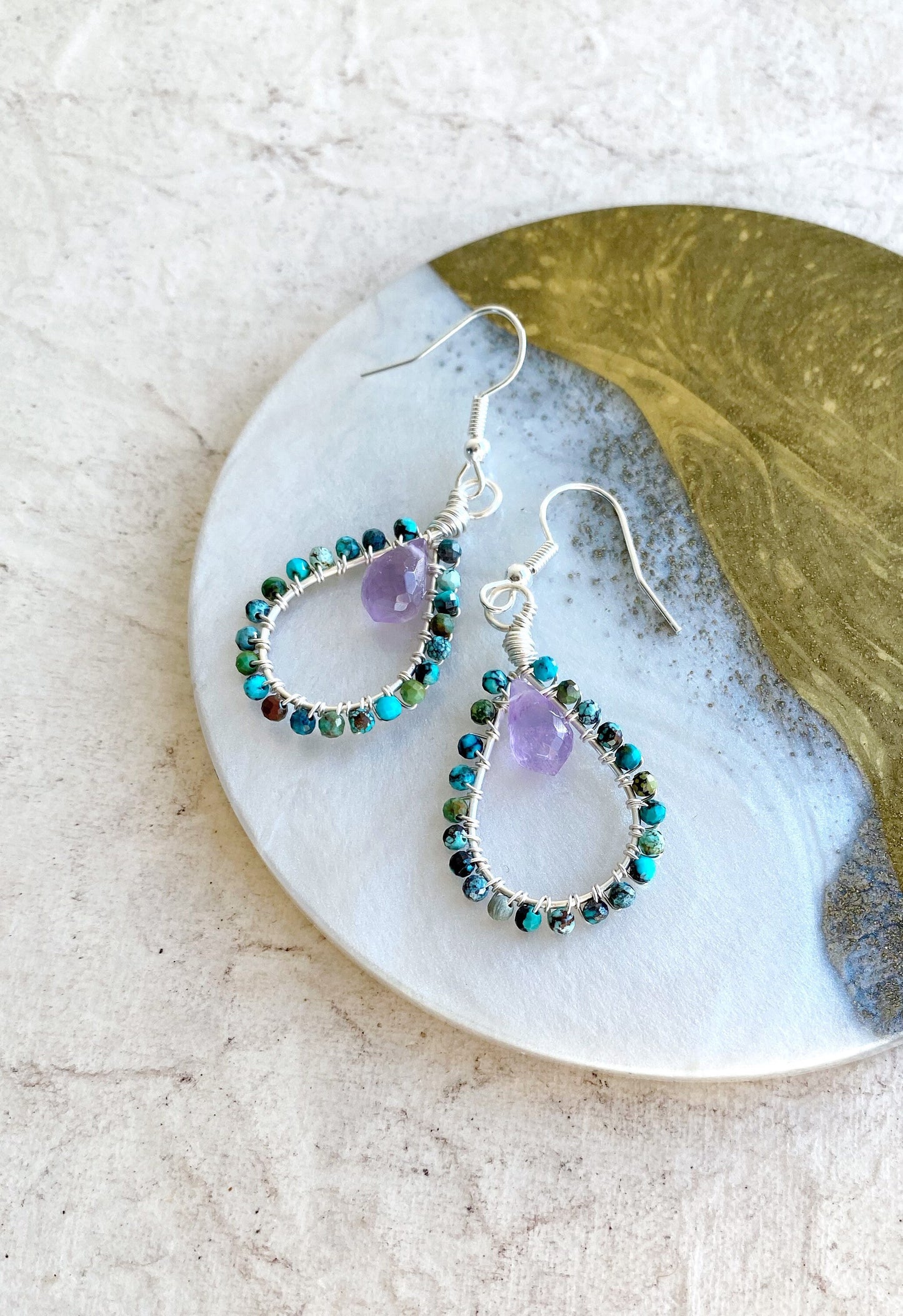 Turquoise and Amethyst Tudor Earrings