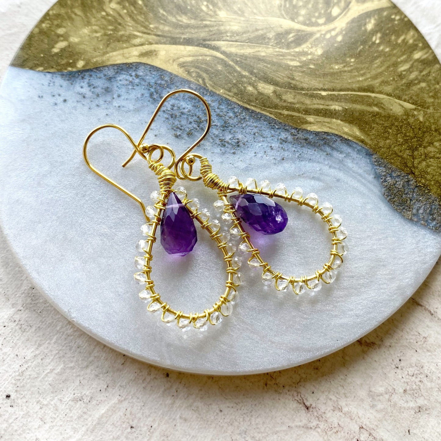 Amethyst and topaz Tudor inspired earrings
