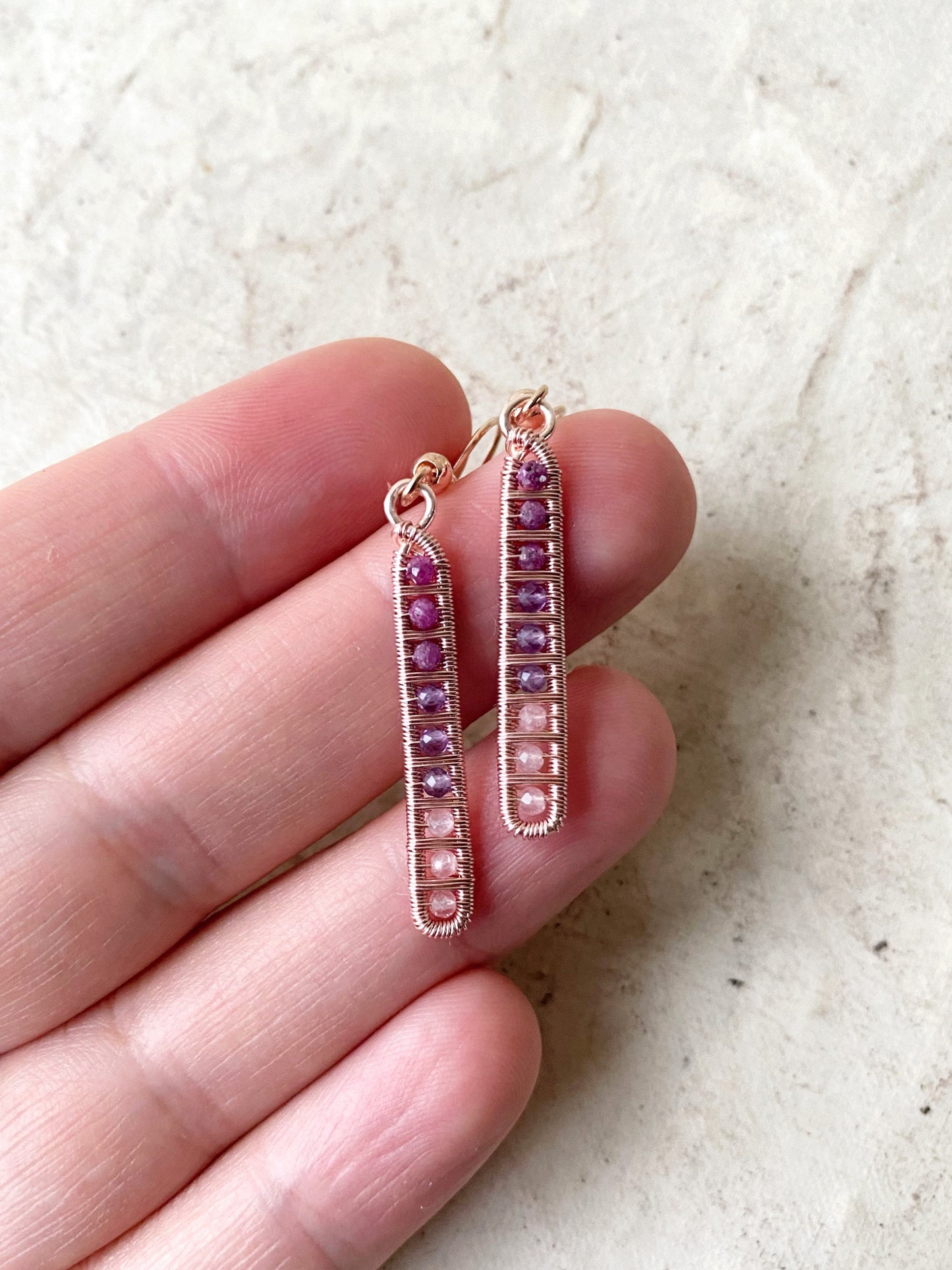 Ruby, Amethyst and Rose Quartz Ladder Earrings