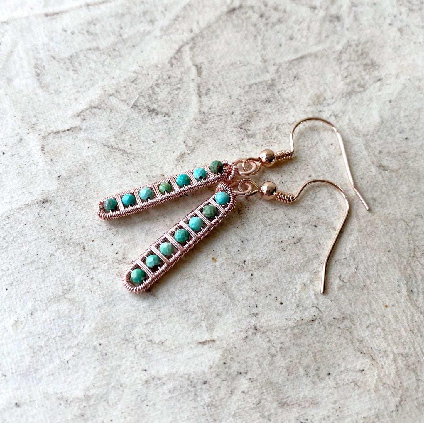 Turquoise ladder earrings in rose