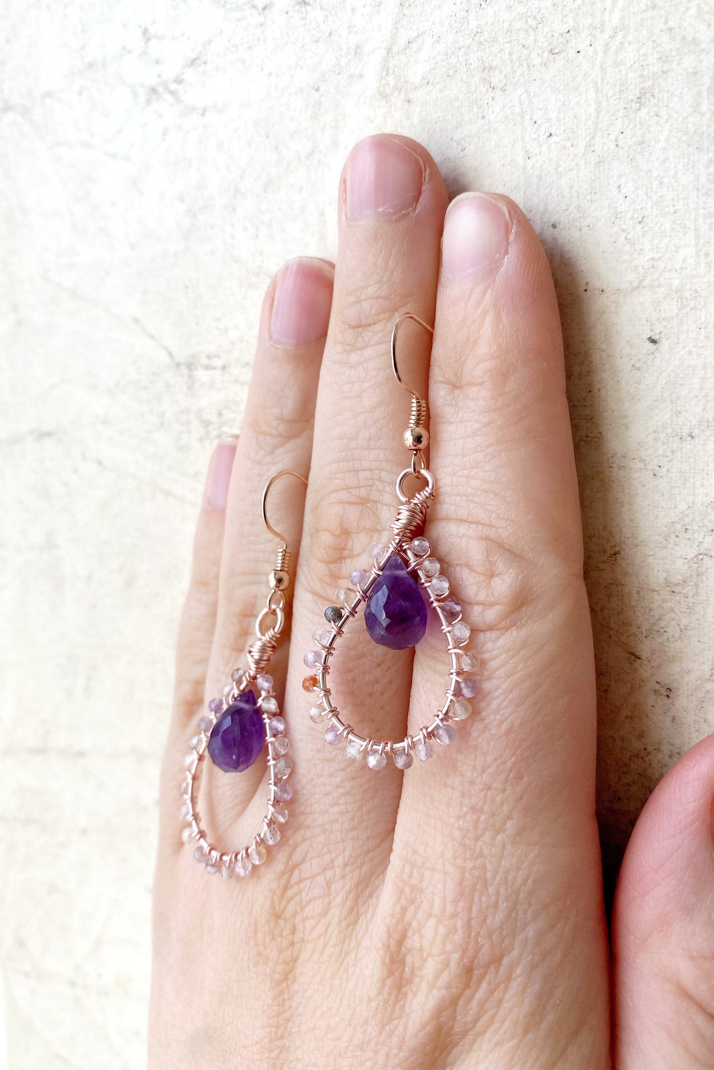 Auralite and Amethyst Tudor Earrings