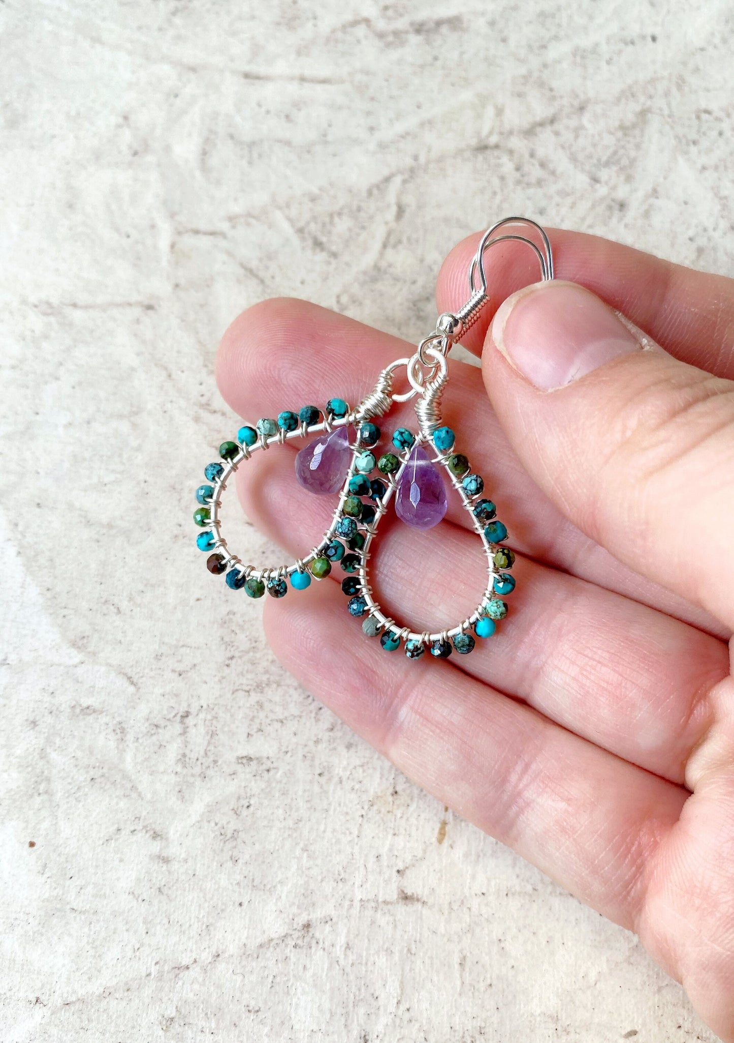 Turquoise and Amethyst Tudor Earrings