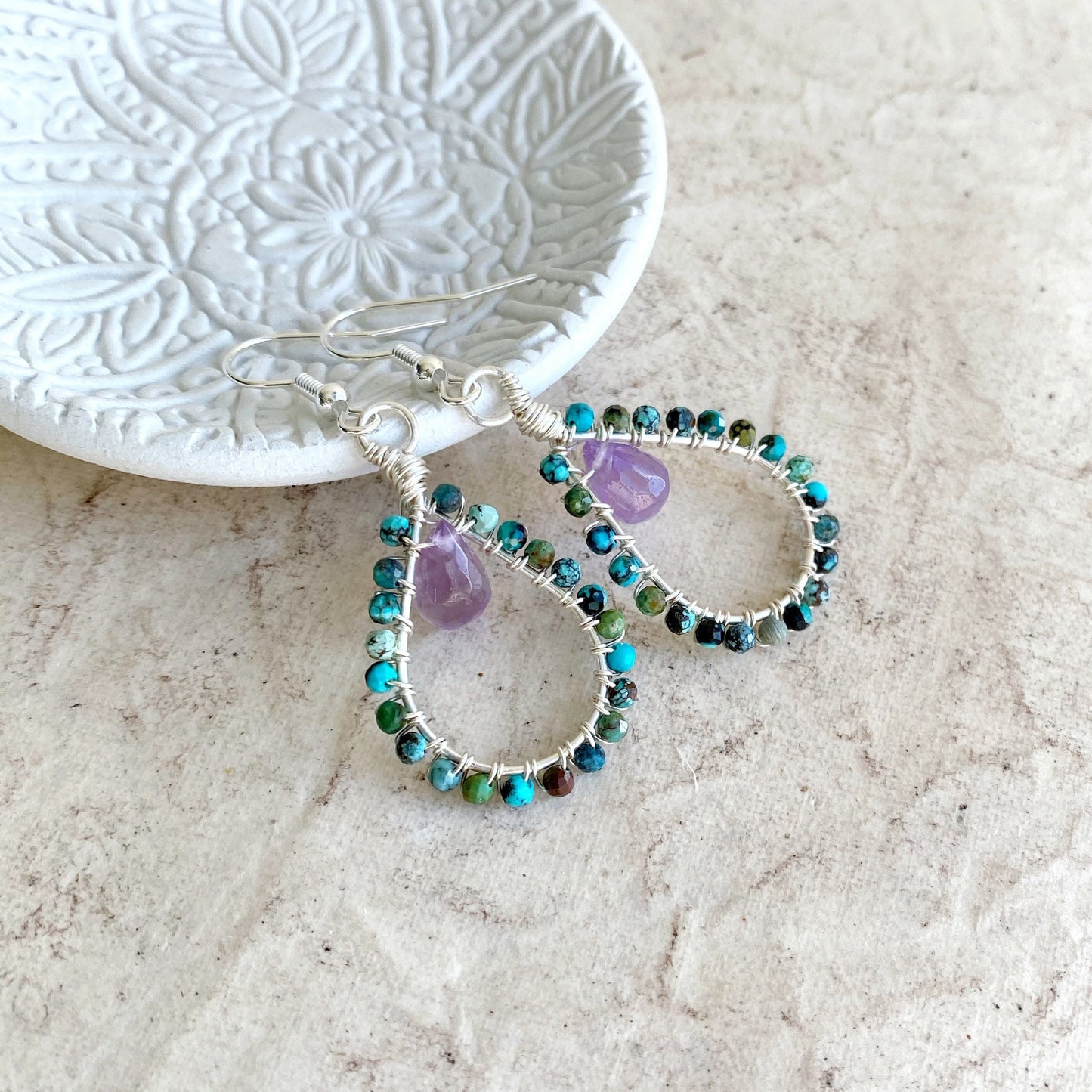 Turquoise and Amethyst Tudor Earrings