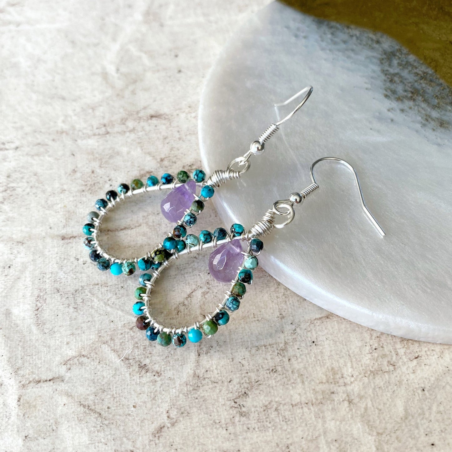 Turquoise and Amethyst Tudor Earrings