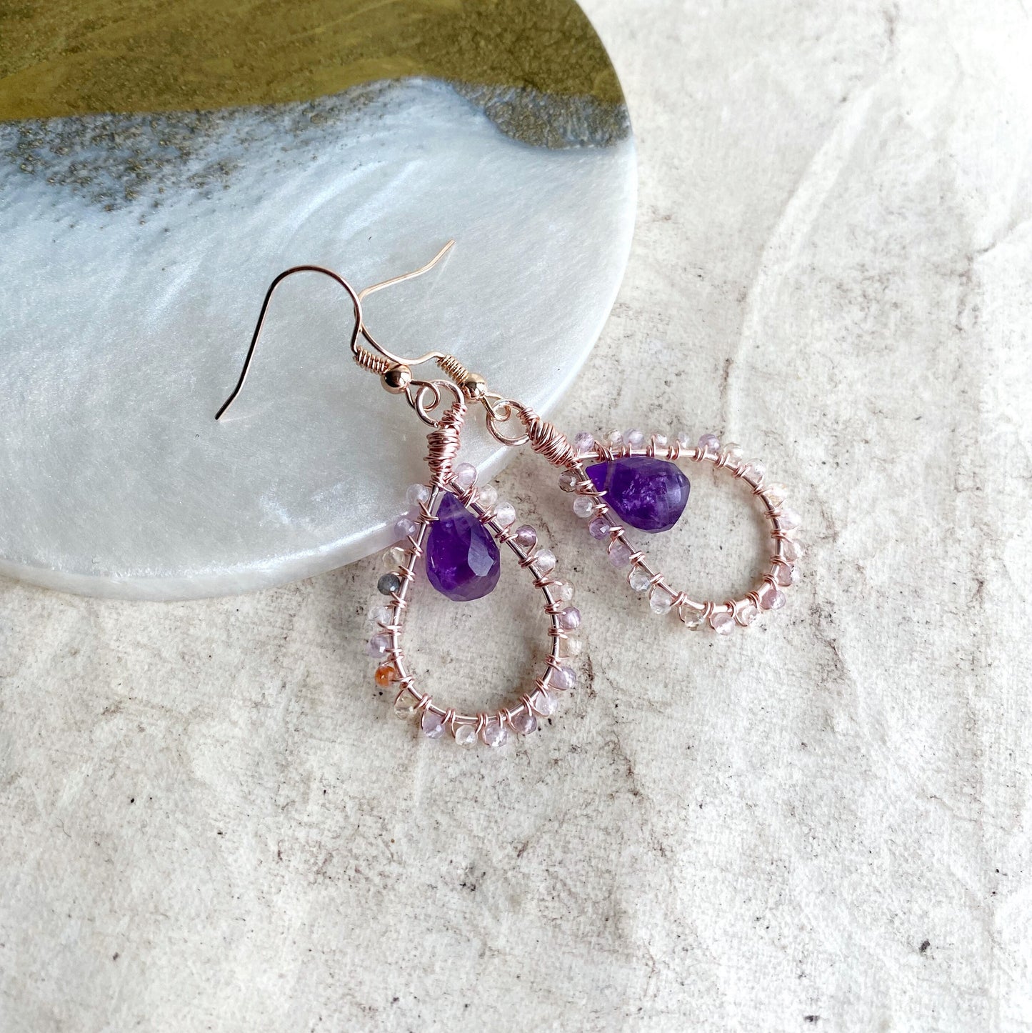 Auralite and Amethyst Tudor Earrings