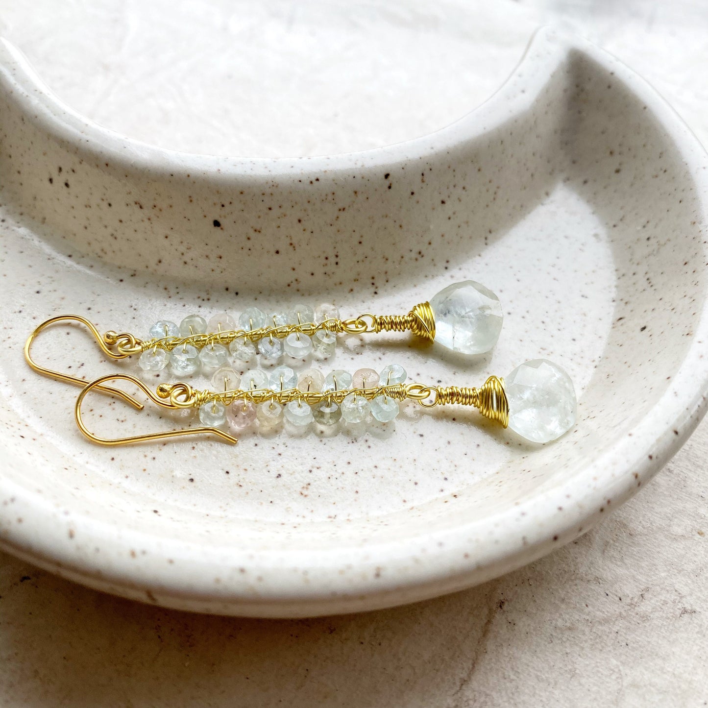 Beryl crystal earrings with aquamarine and morganite