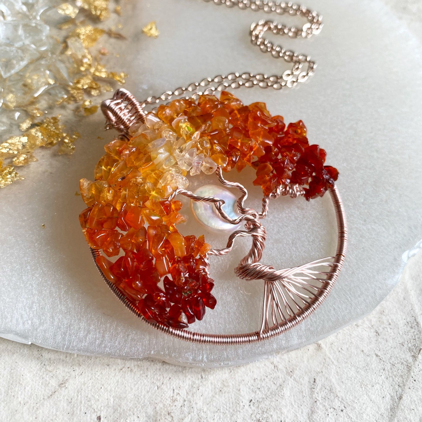 Fire Opal tree of life necklace