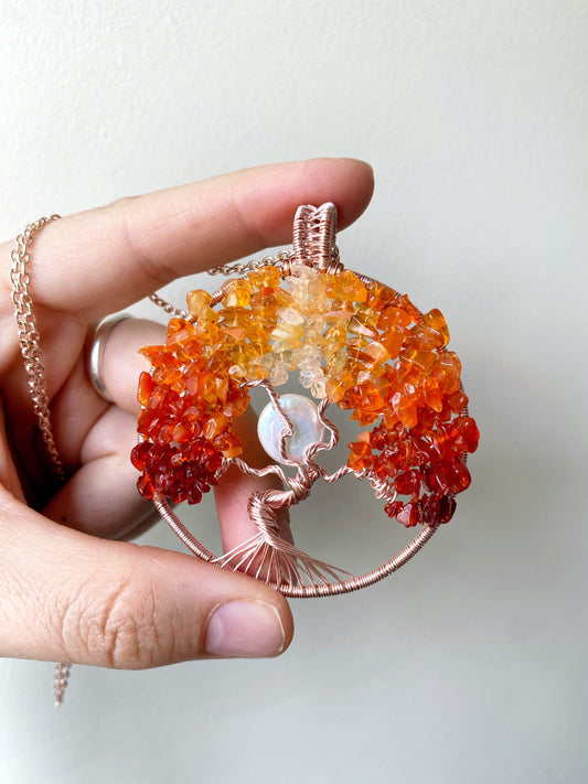 Fire Opal tree of life necklace