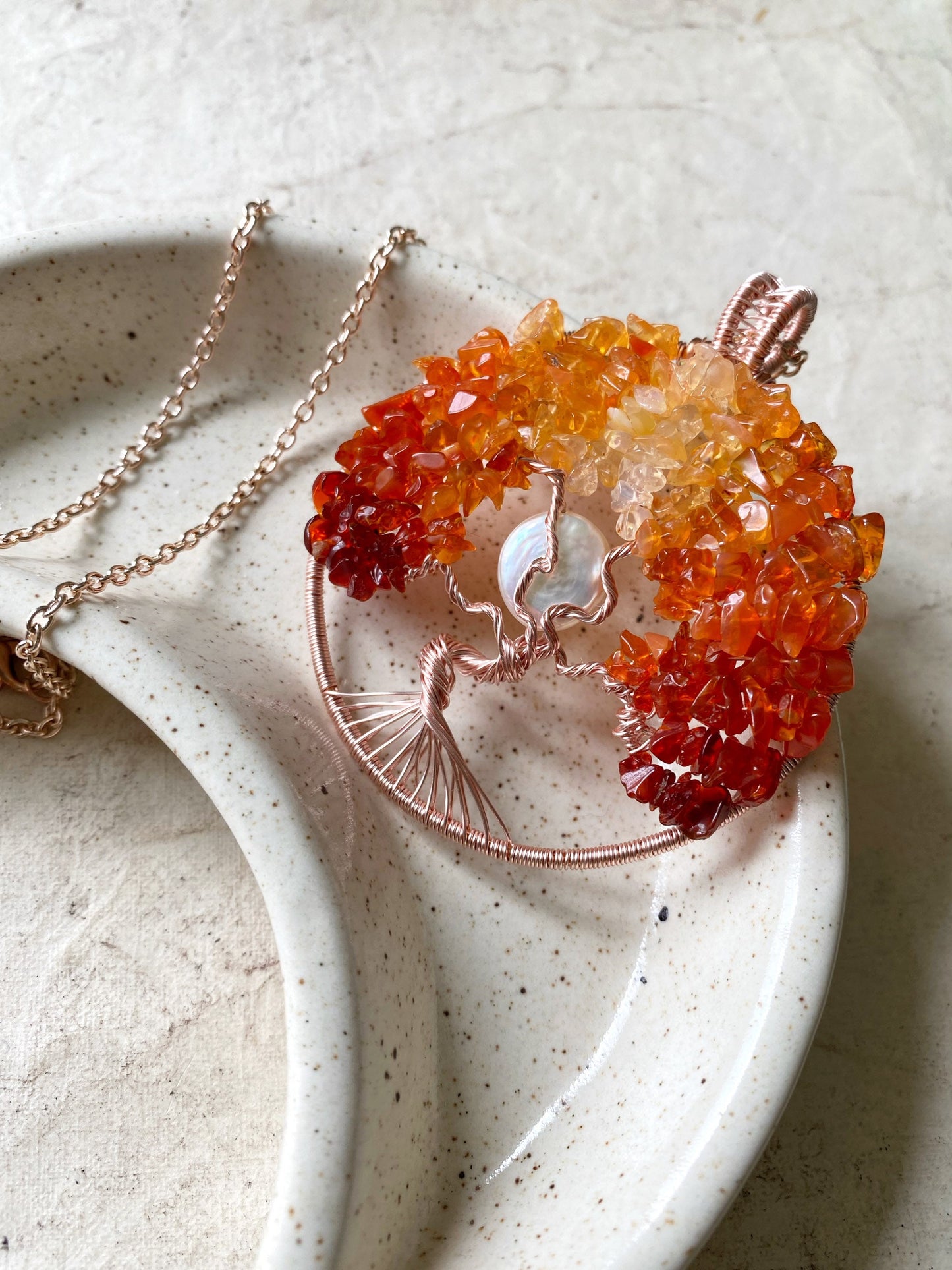 Fire Opal tree of life necklace
