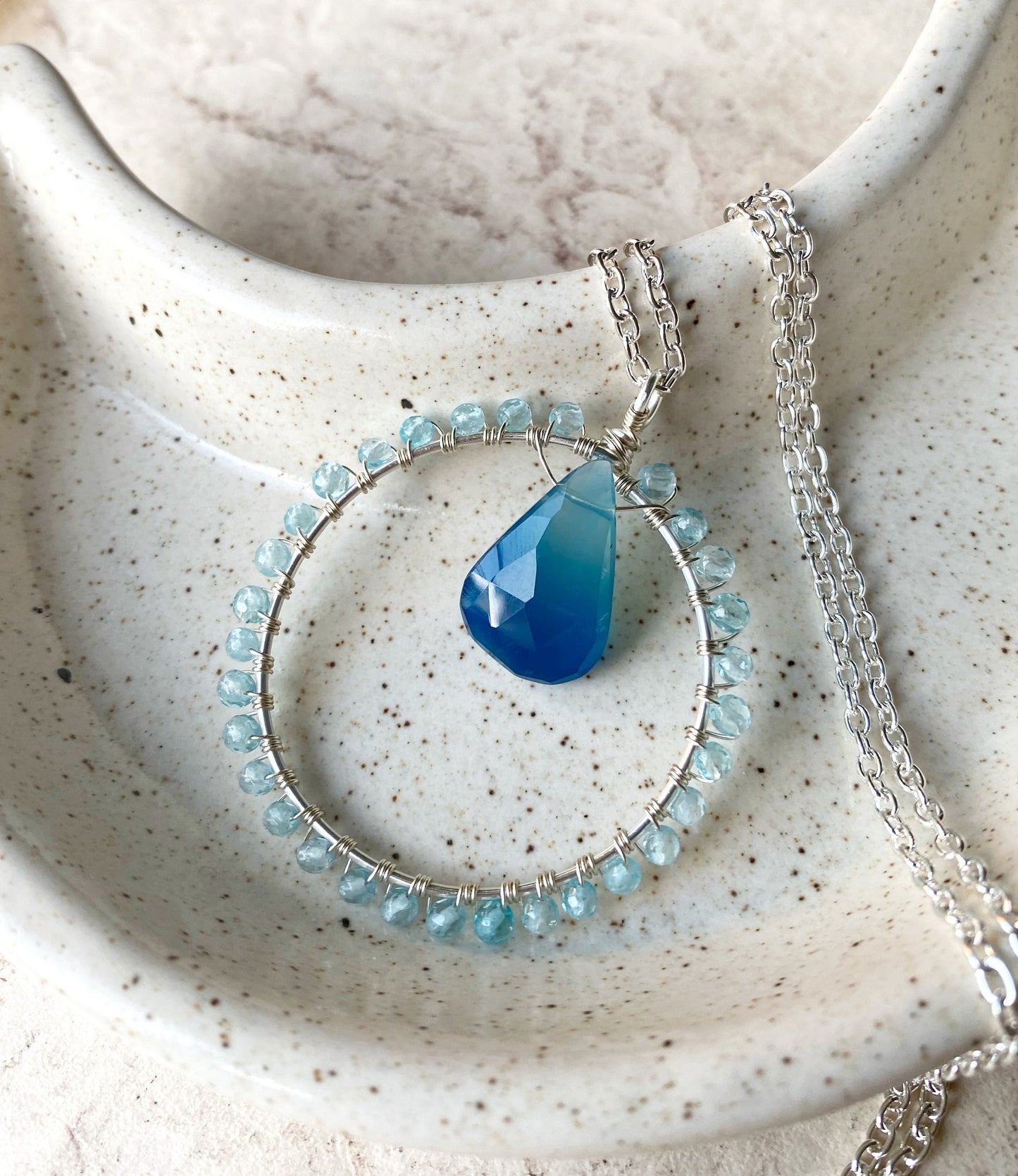 Sky Blue Apatite Crystal Circle Necklace