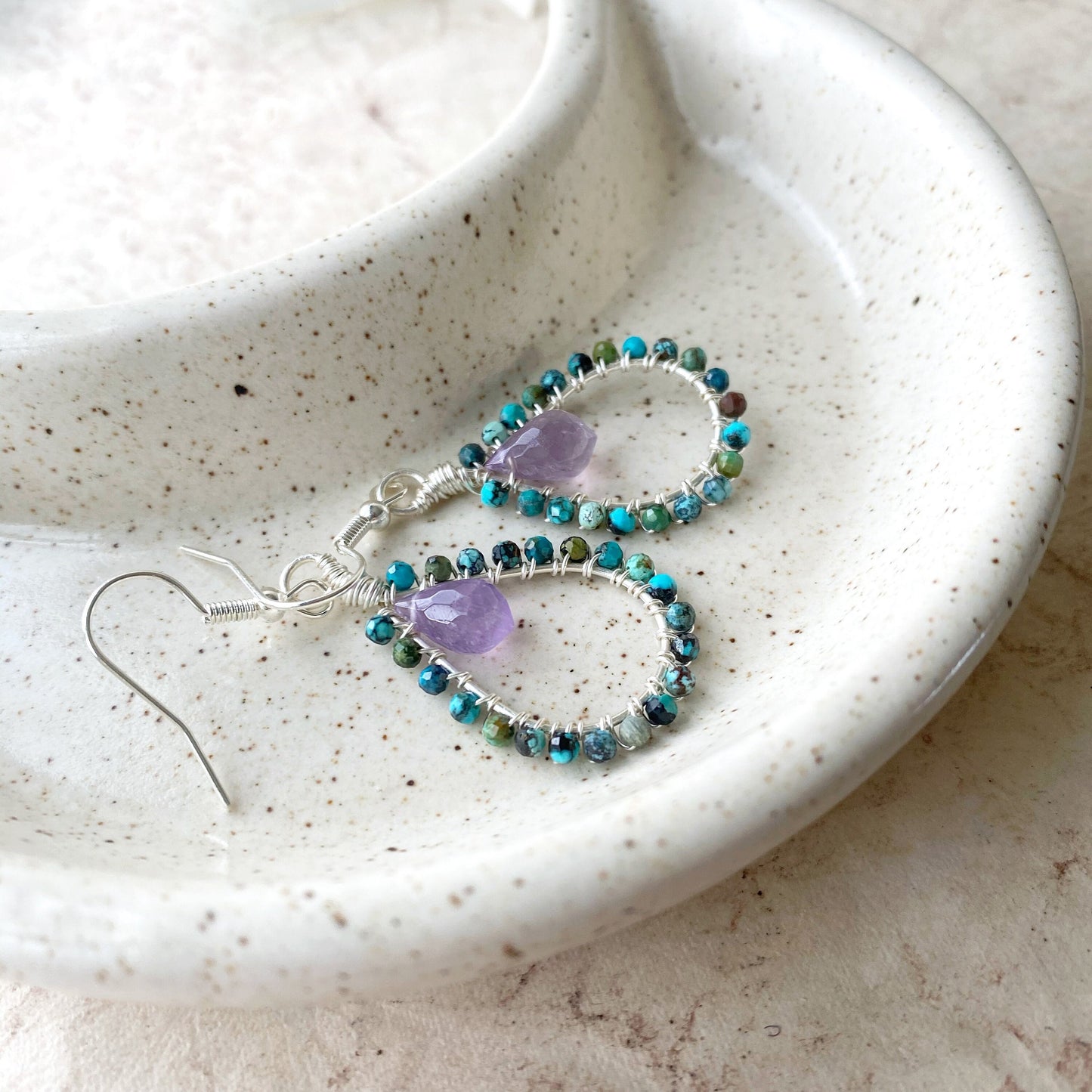 Turquoise and Amethyst Tudor Earrings