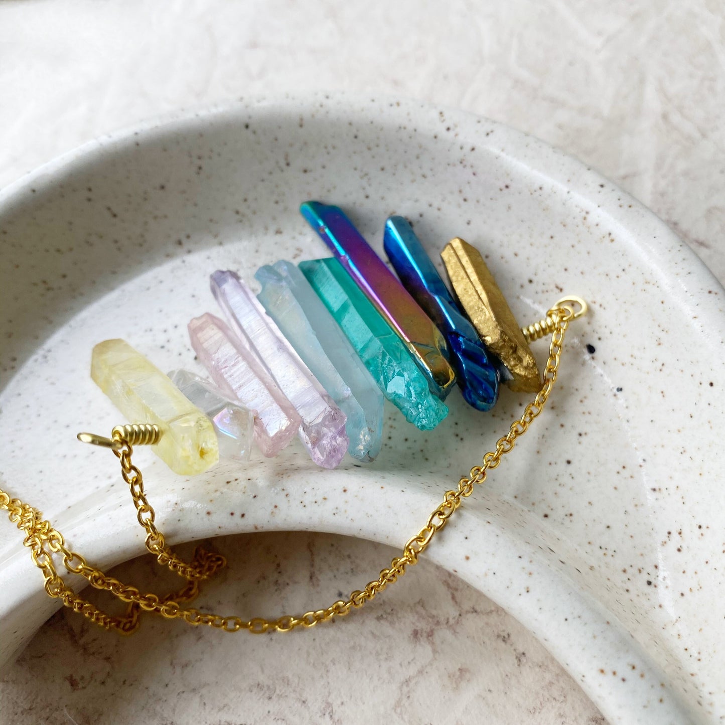 Pastel Rainbow Aura Quartz Crystal Necklace