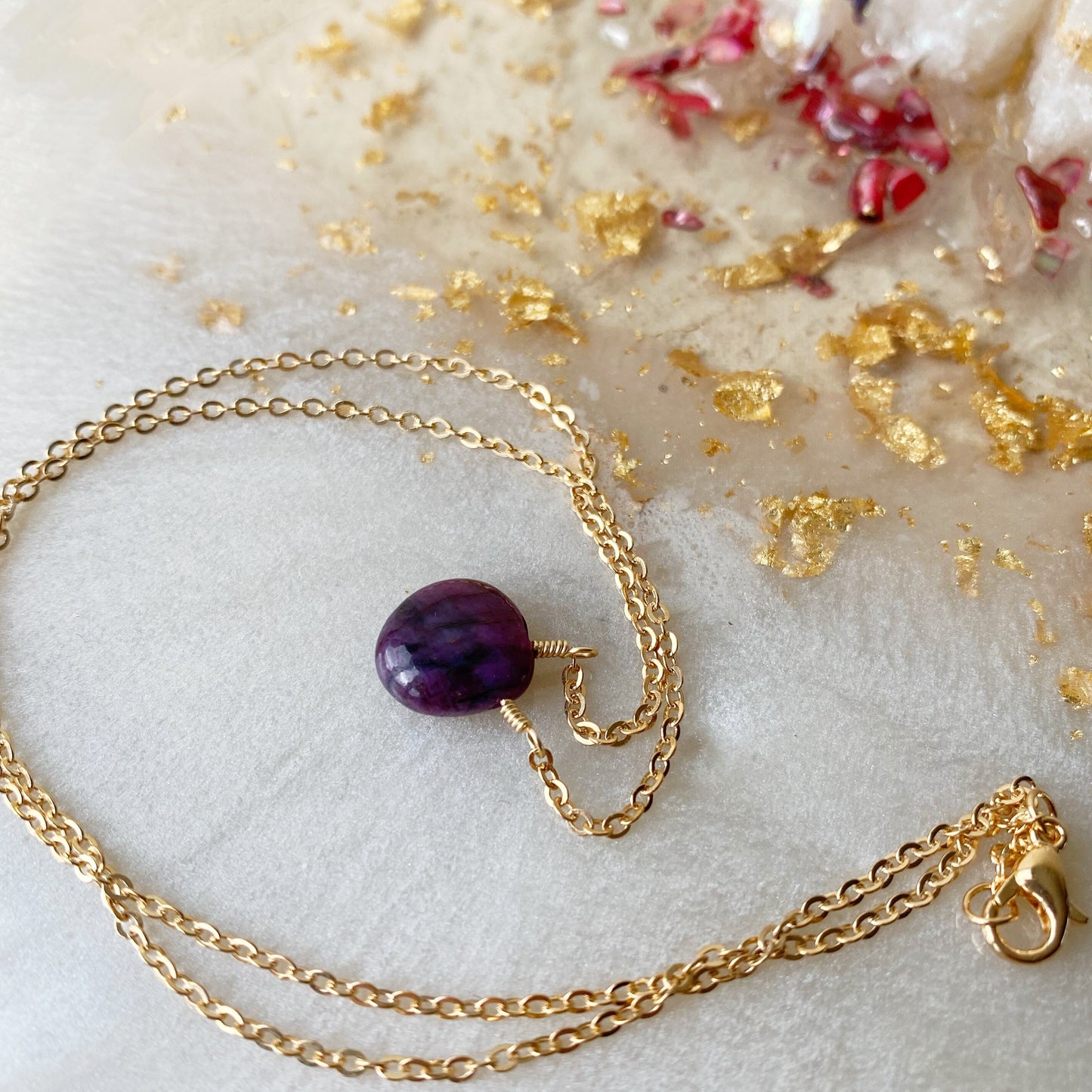 Ruby Delicate Drop Necklace gold