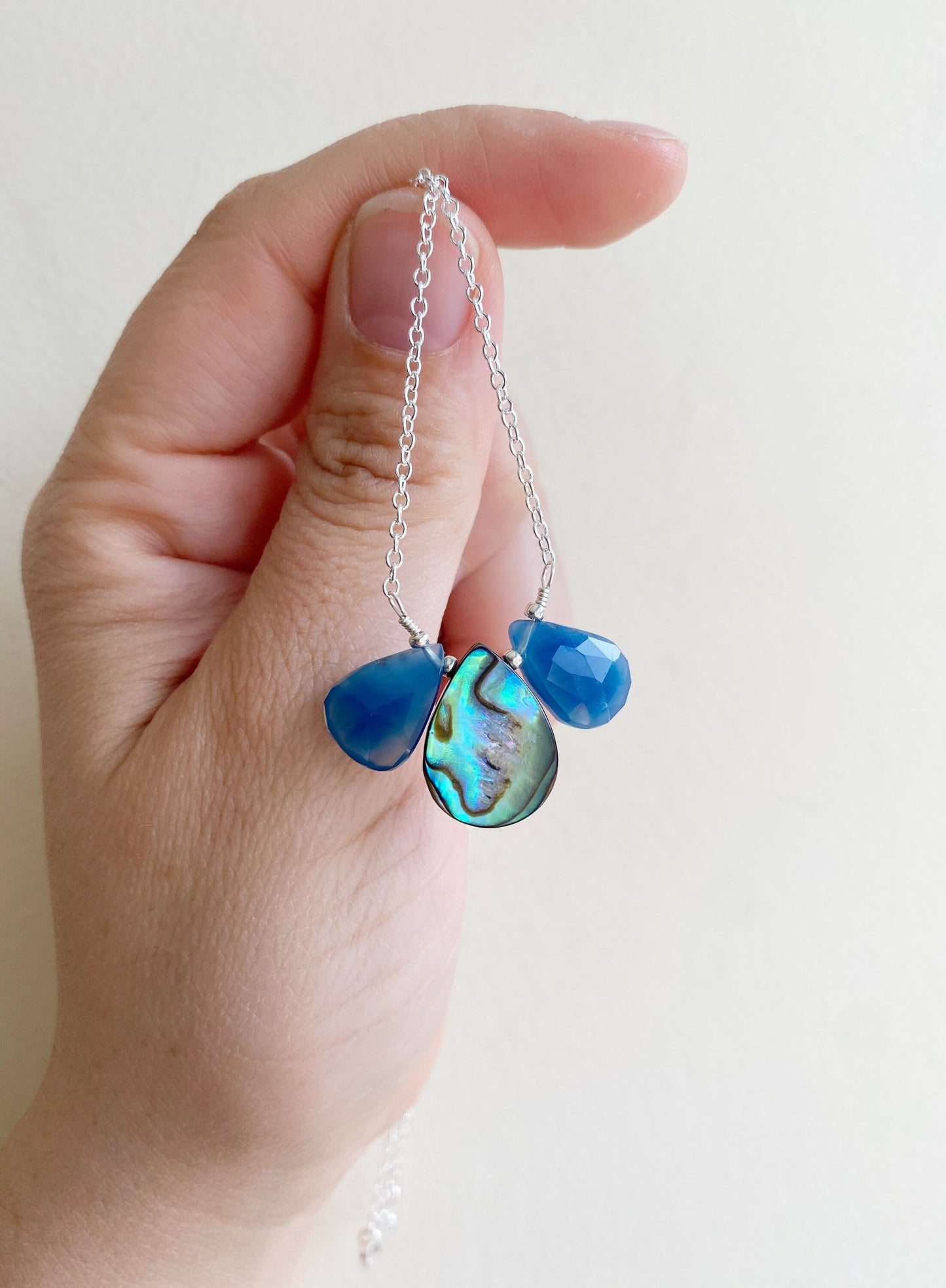 Blue Chalcedony and abalone Necklace
