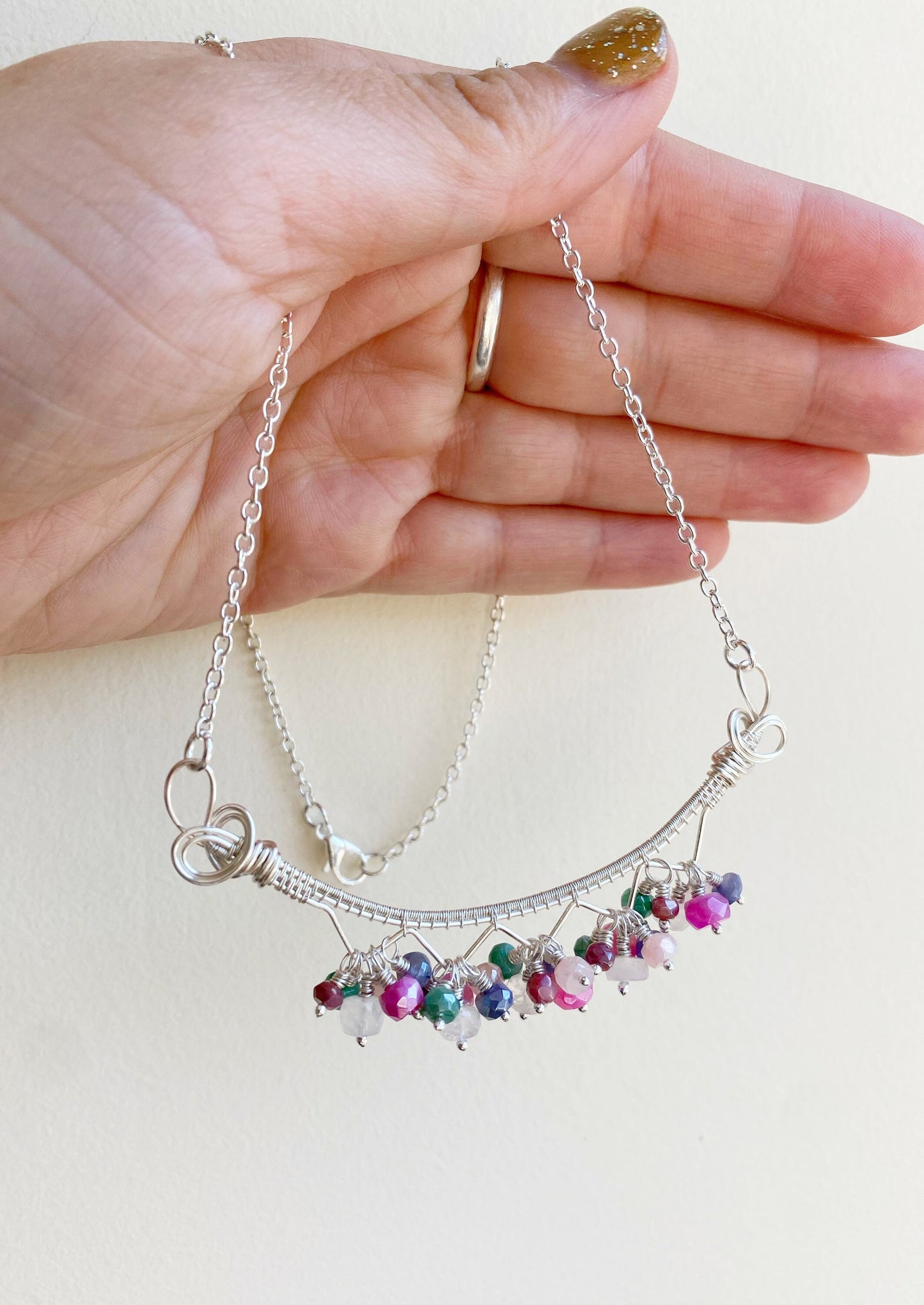 Rainbow Moonstone statement necklace