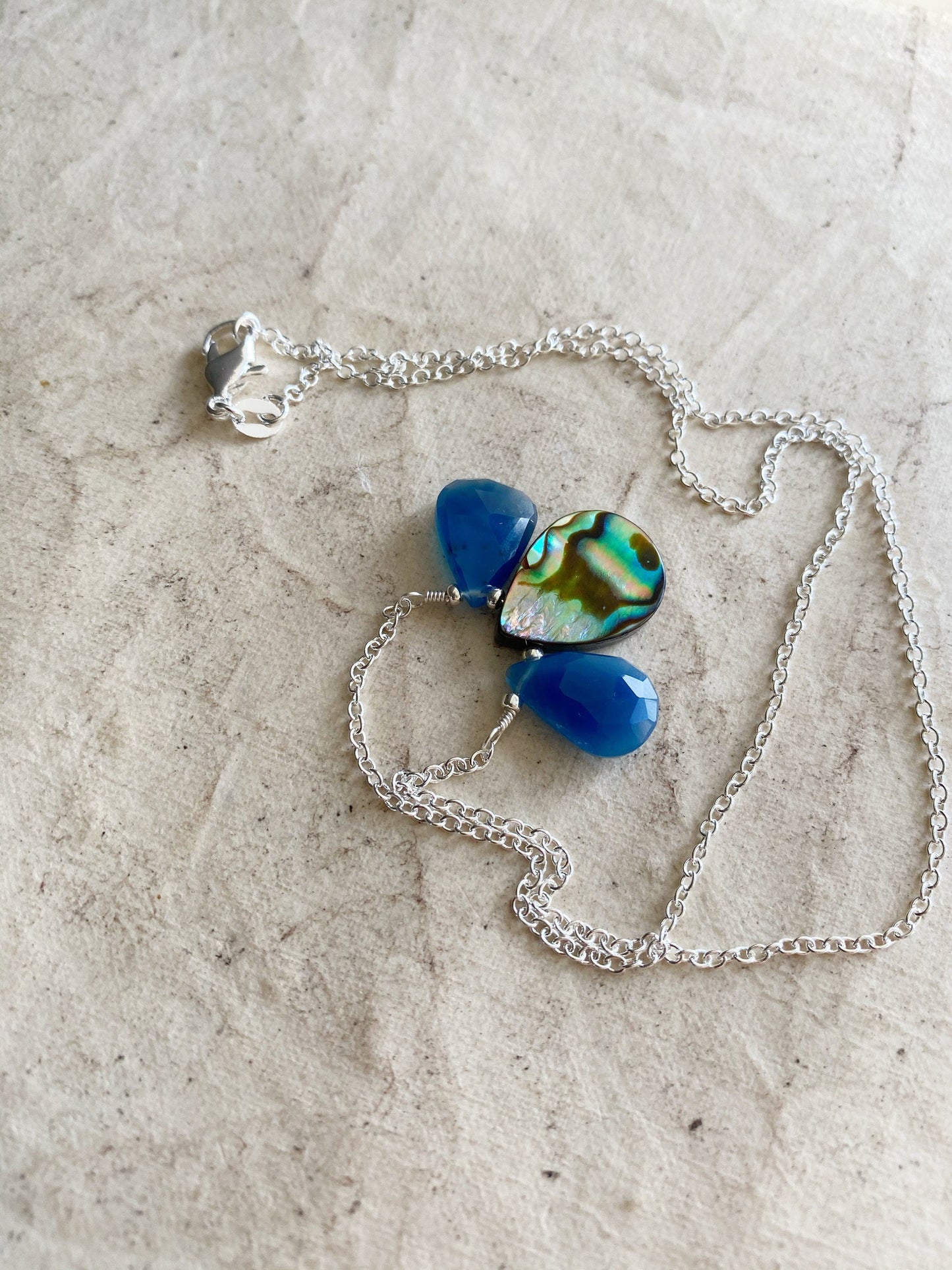 Blue Chalcedony and abalone Necklace
