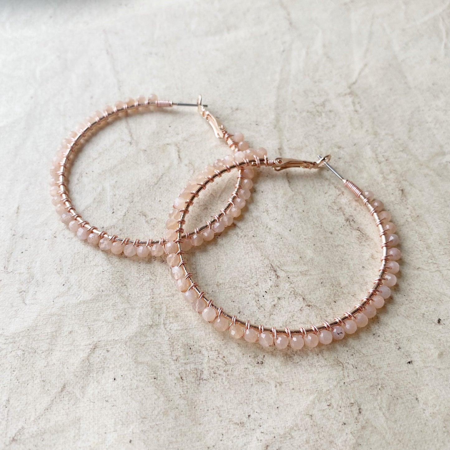 Peach Moonstone and Rose Gold Earrings