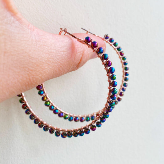 Rainbow Pyrite Statement Hoop Earrings