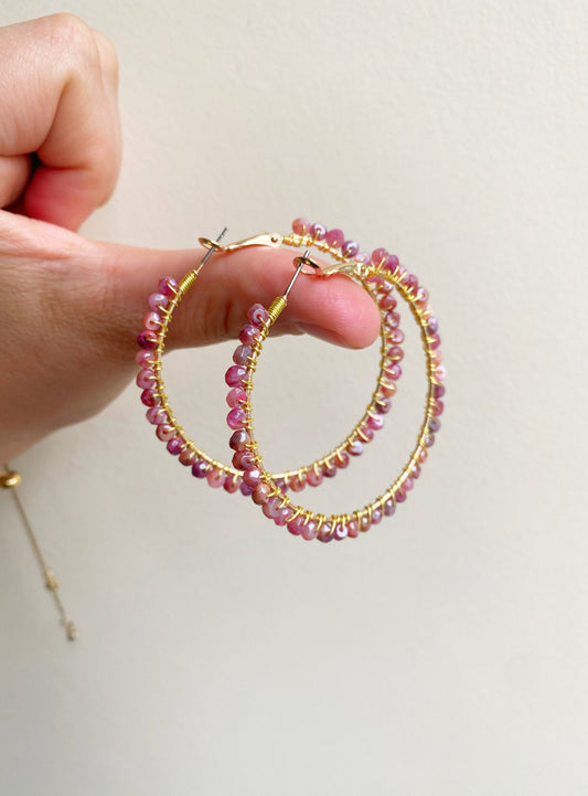 Red Moonstone Statement Hoop Earrings