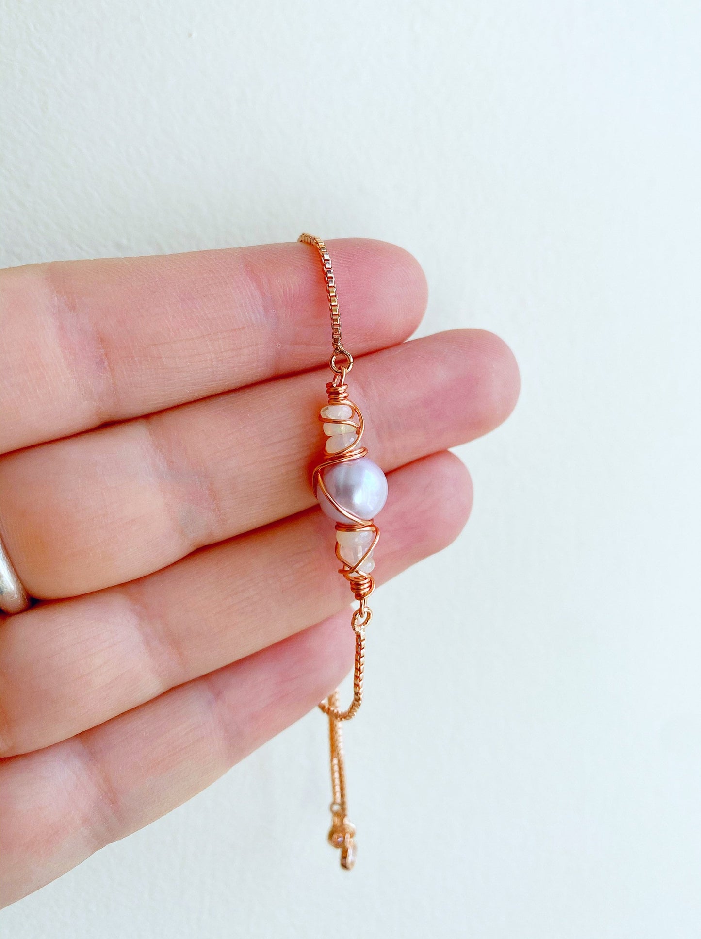 Lilac pearl and opal adjustable bracelet