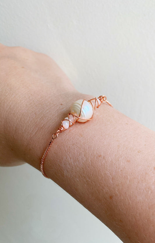 Natural pearl and opal adjustable bracelet