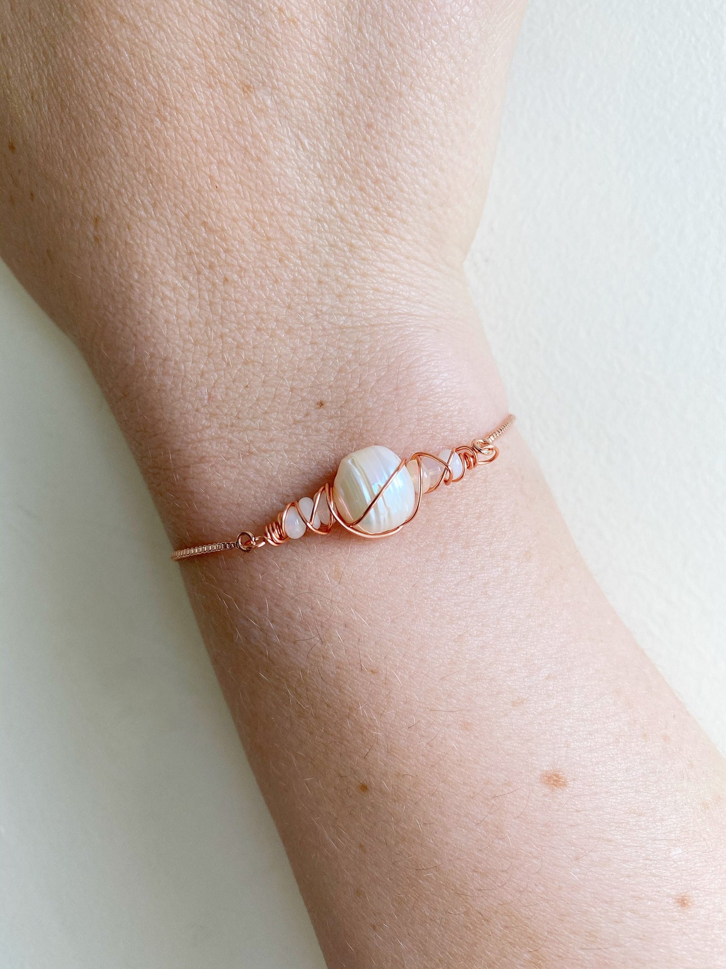 Natural pearl and opal adjustable bracelet