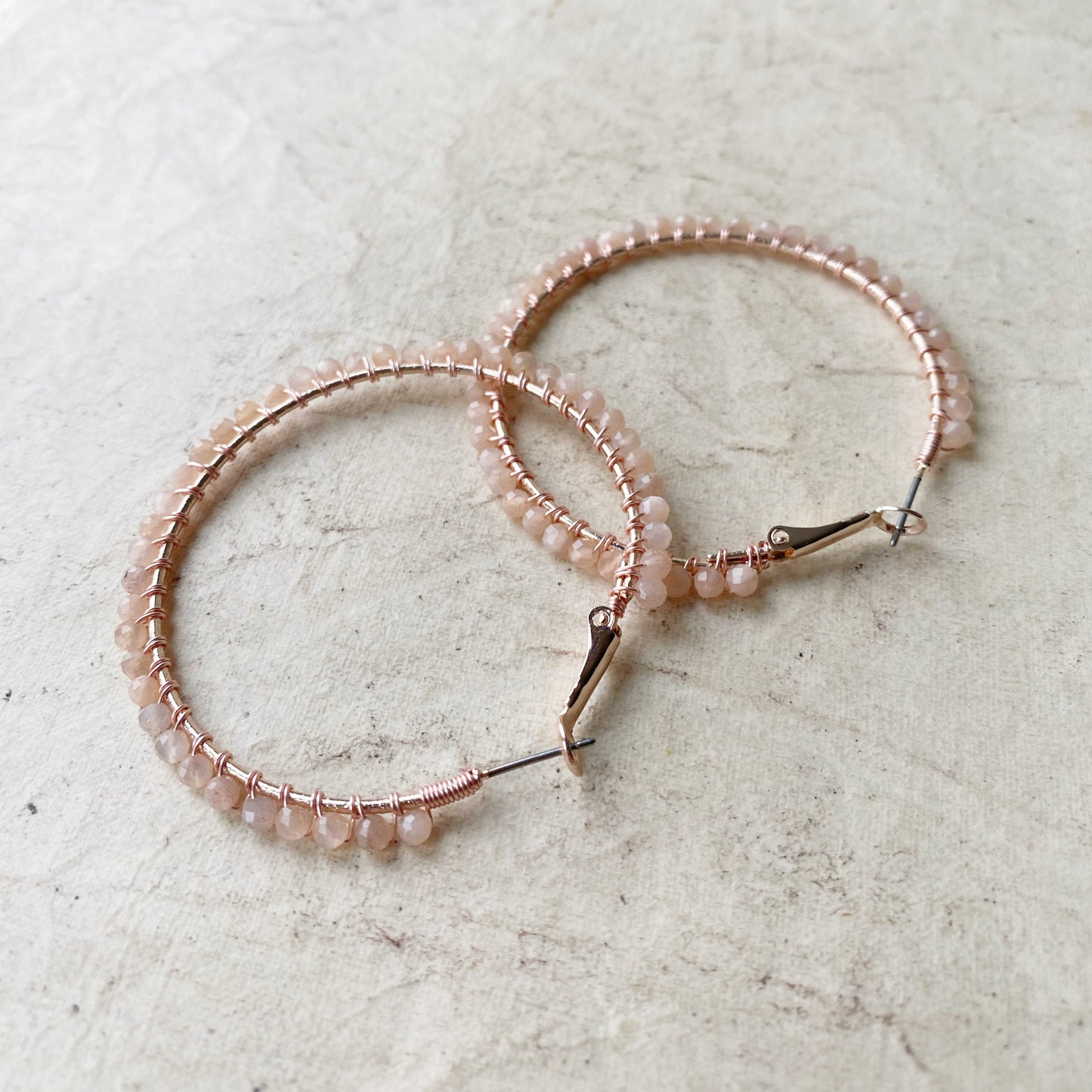 Peach Moonstone and Rose Gold Earrings