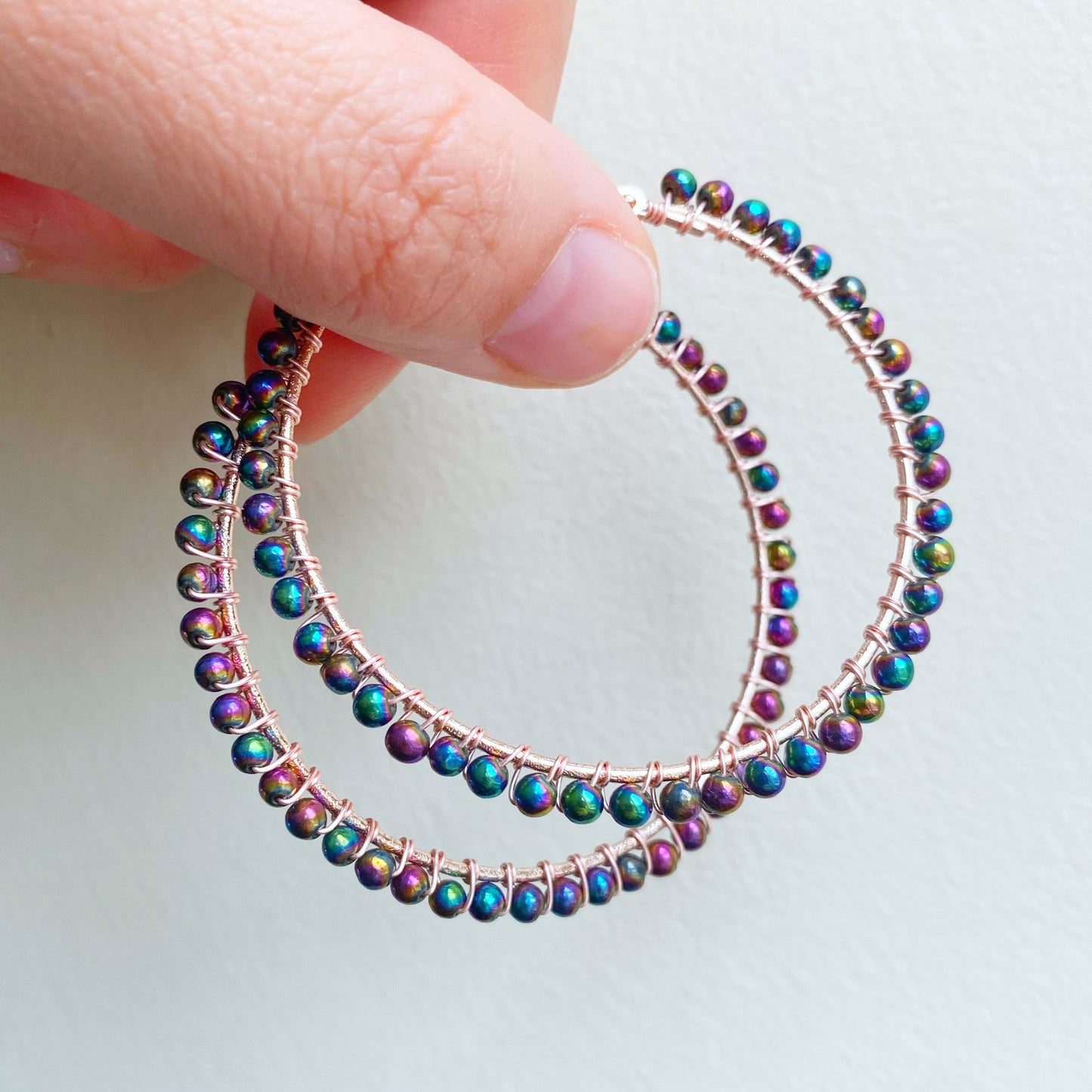 Rainbow Pyrite Statement Hoop Earrings