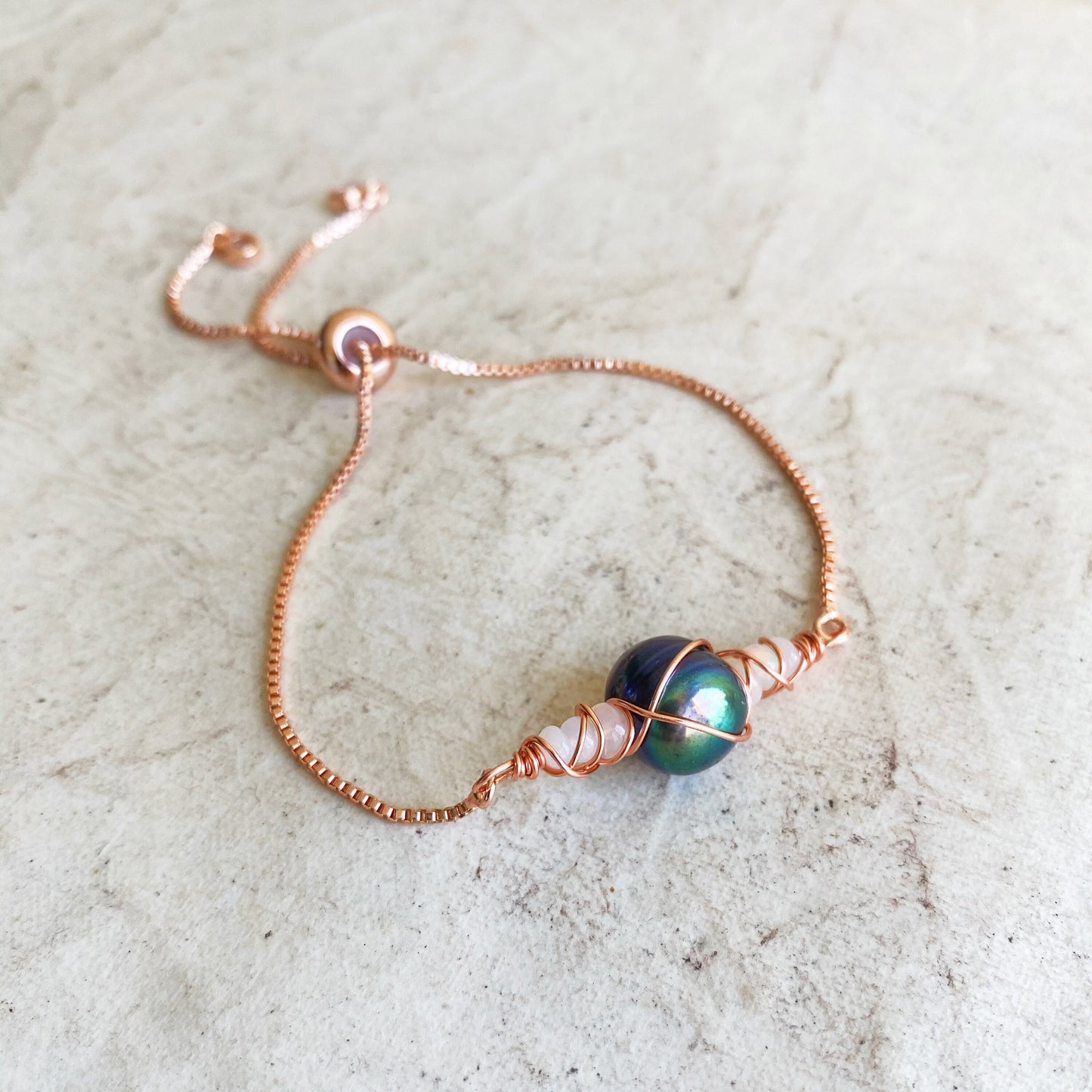 Peacock Pearl and Opal Adjustable bracelet