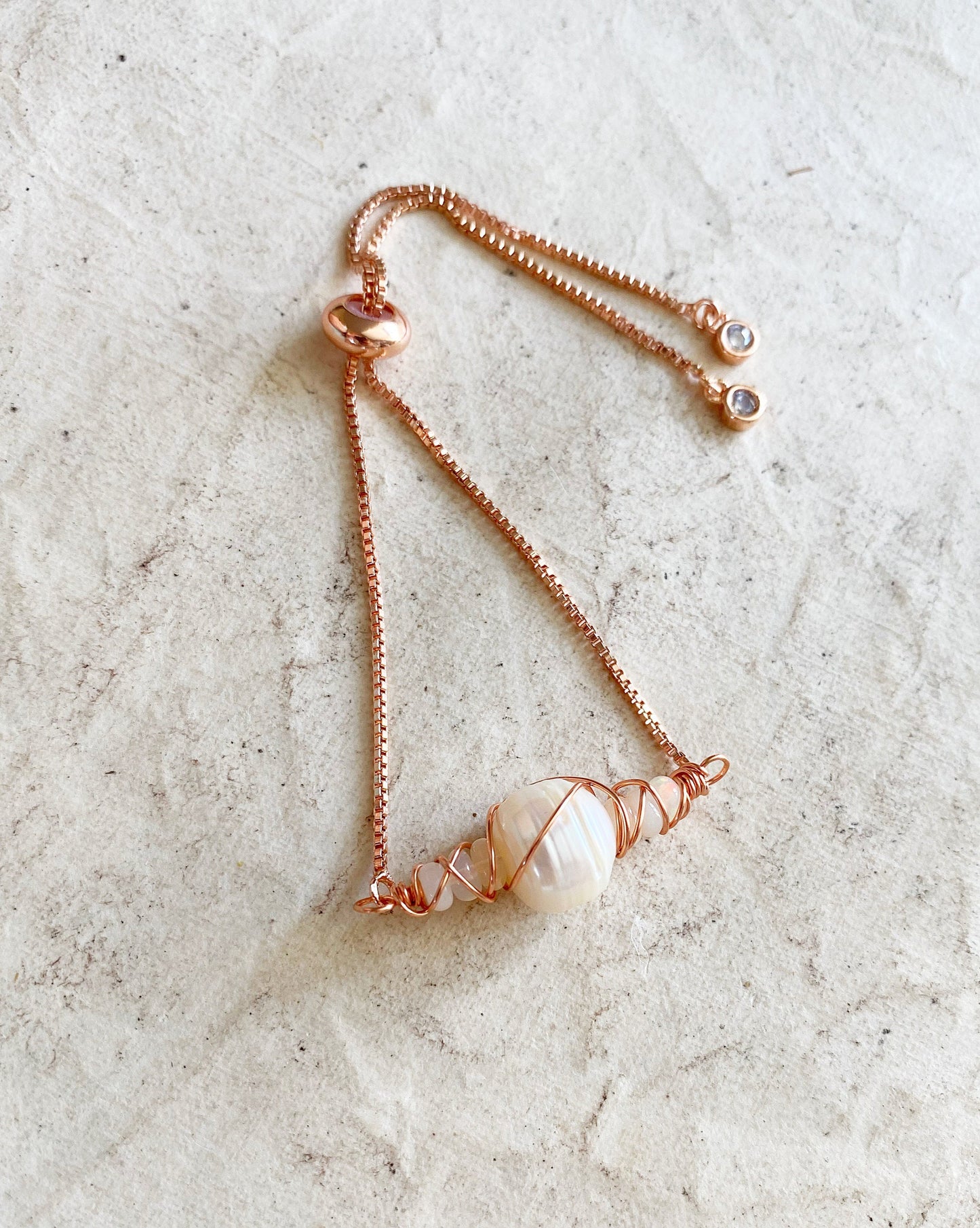 Natural pearl and opal adjustable bracelet