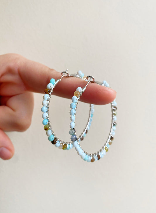 Peruvian opal crystal hoop earrings