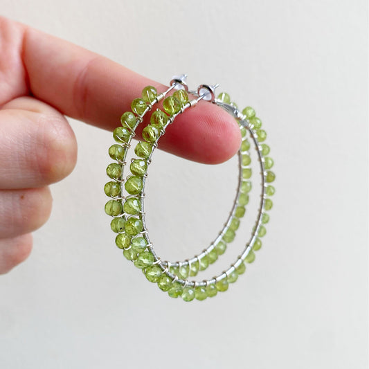 Peridot crystal statement hoop earrings