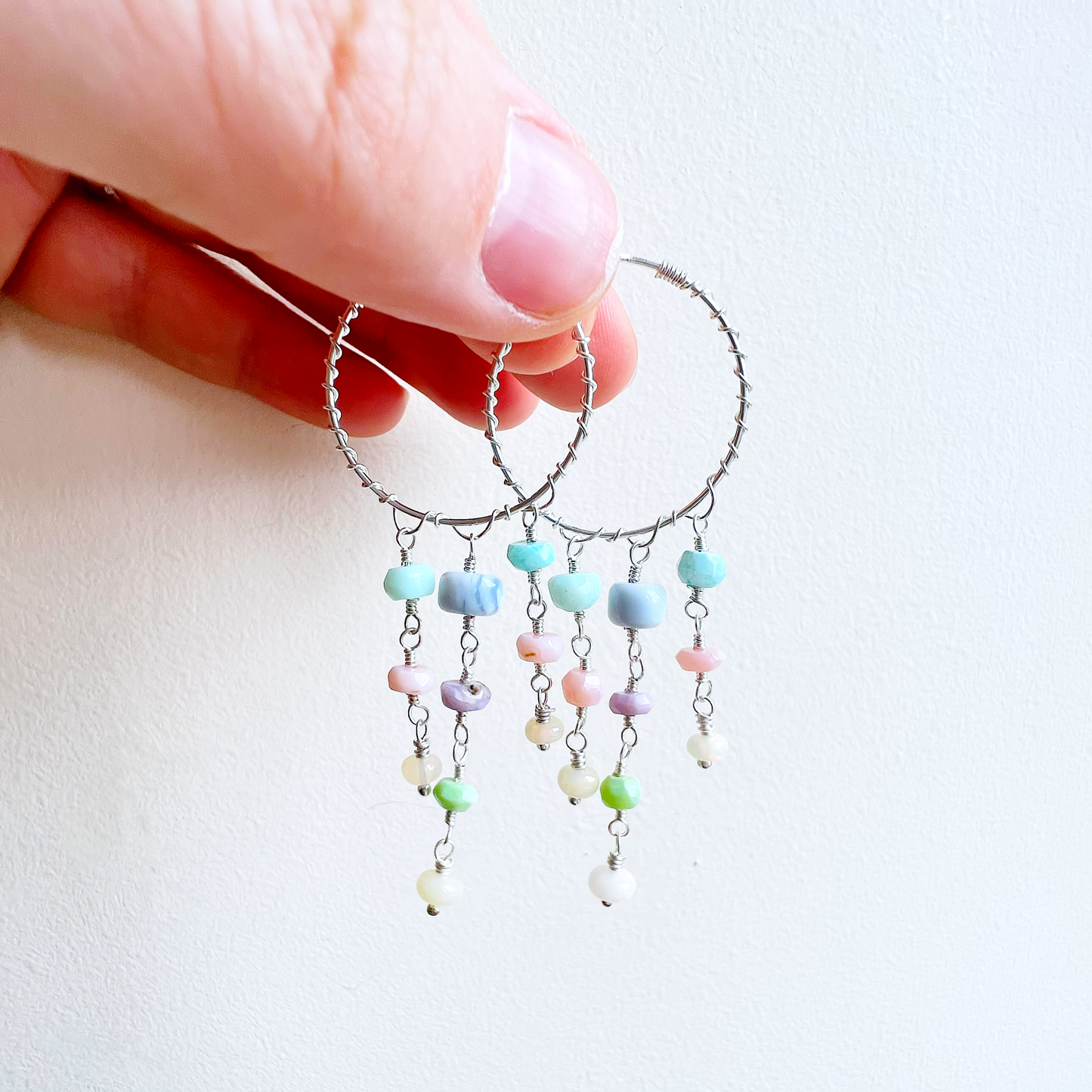 Opal chandelier hoop earrings in silver