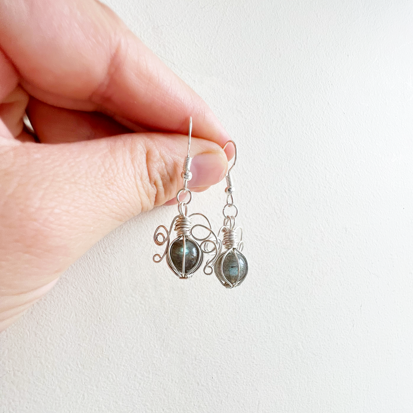 Labradorite pumpkin earrings in silver