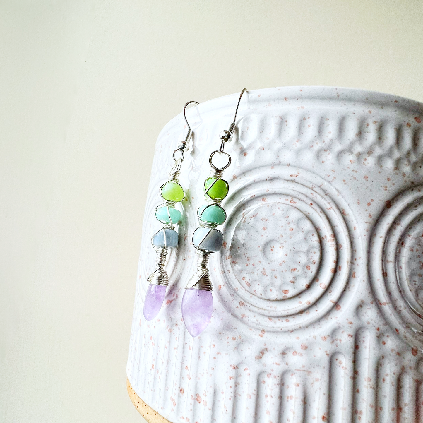 Twisted kisses earrings - Lavender amethyst and mixed opals