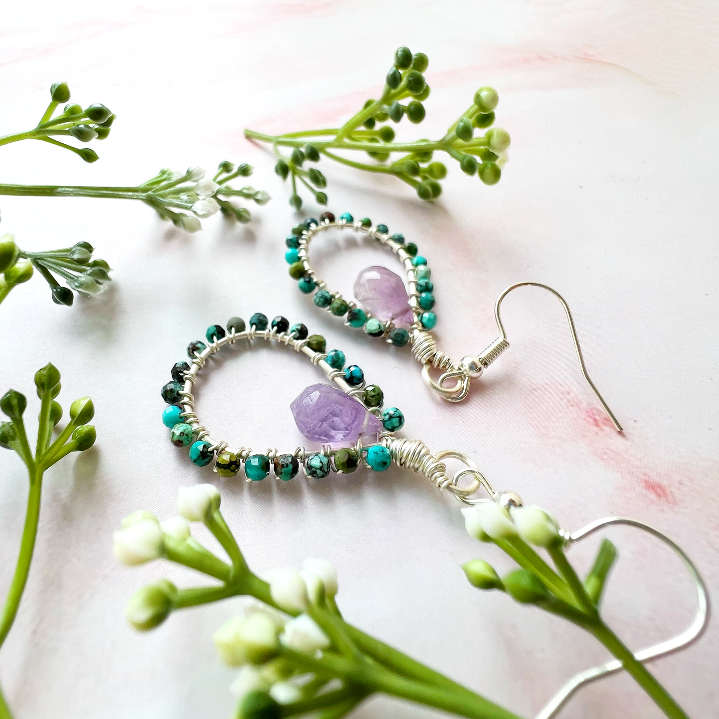 Turquoise and Amethyst Tudor Earrings