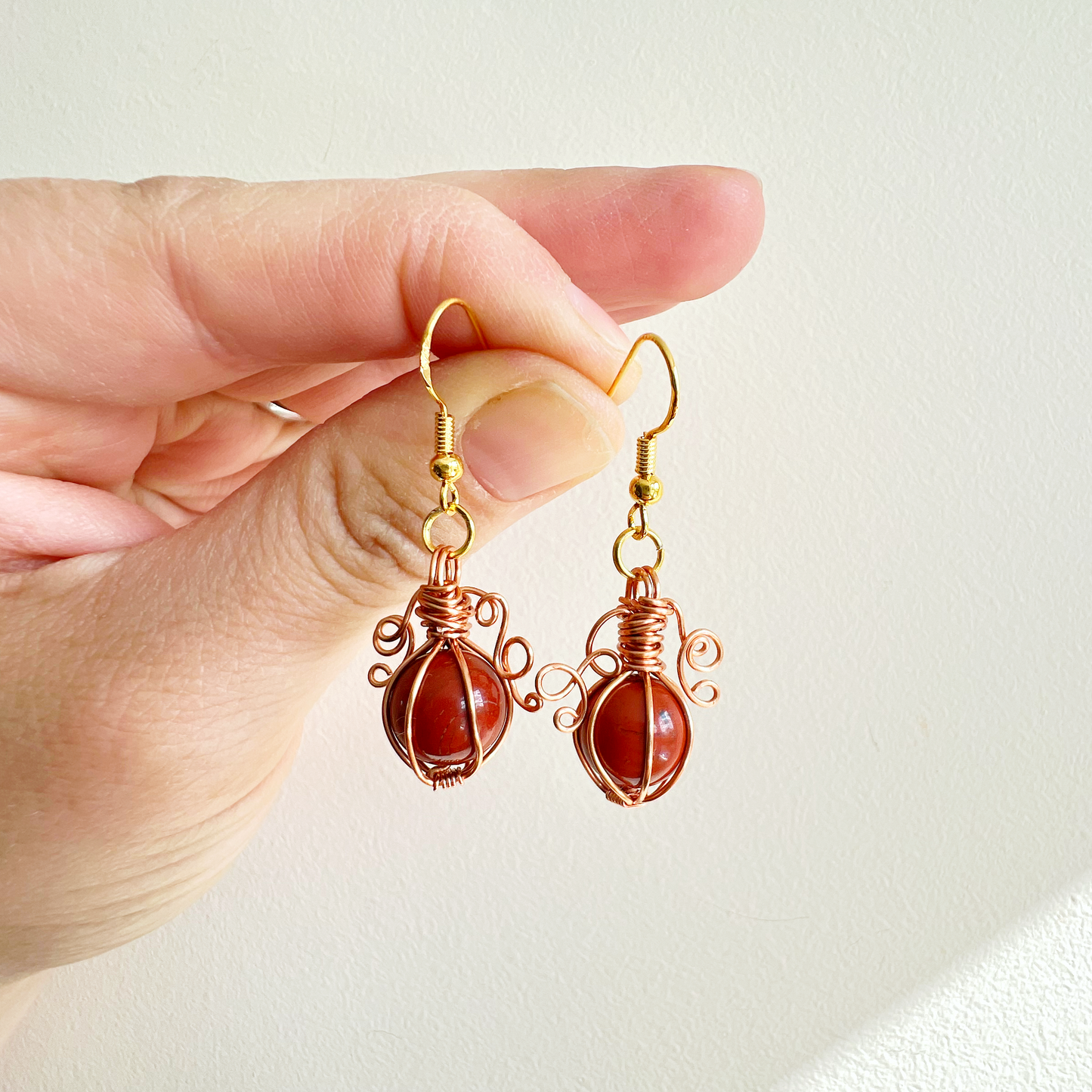 Poppy Jasper pumpkin earrings in copper