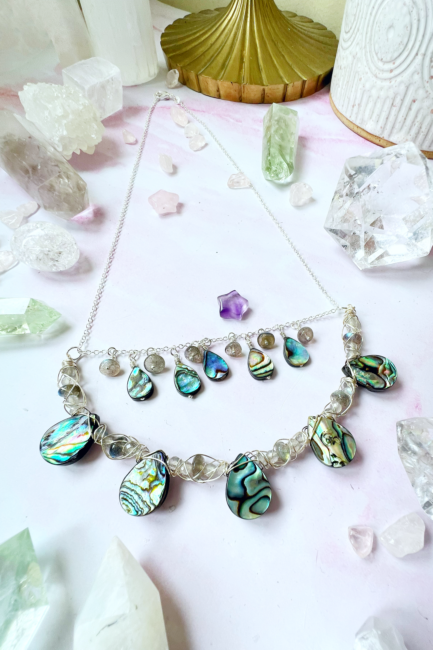 Abalone Summer Collection - statement labradorite necklace