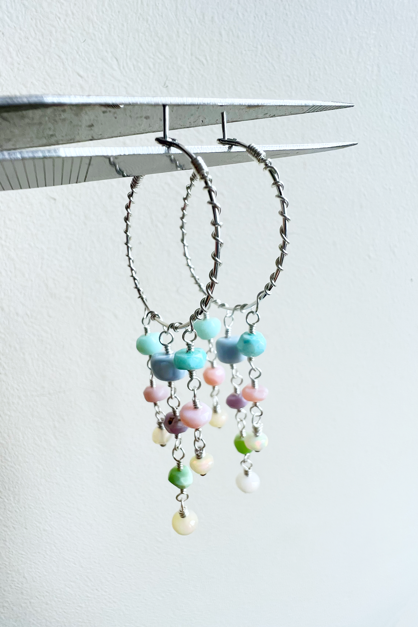 Opal chandelier hoop earrings in silver