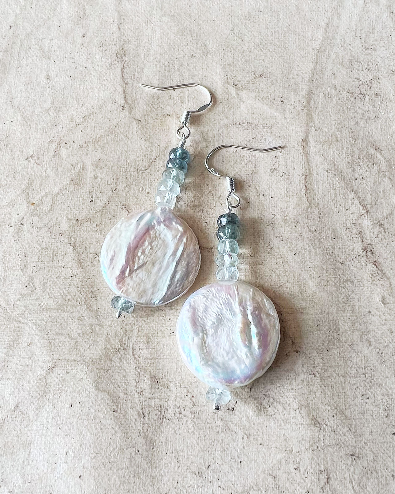Pearl and Moss Aquamarine Earrings in silver