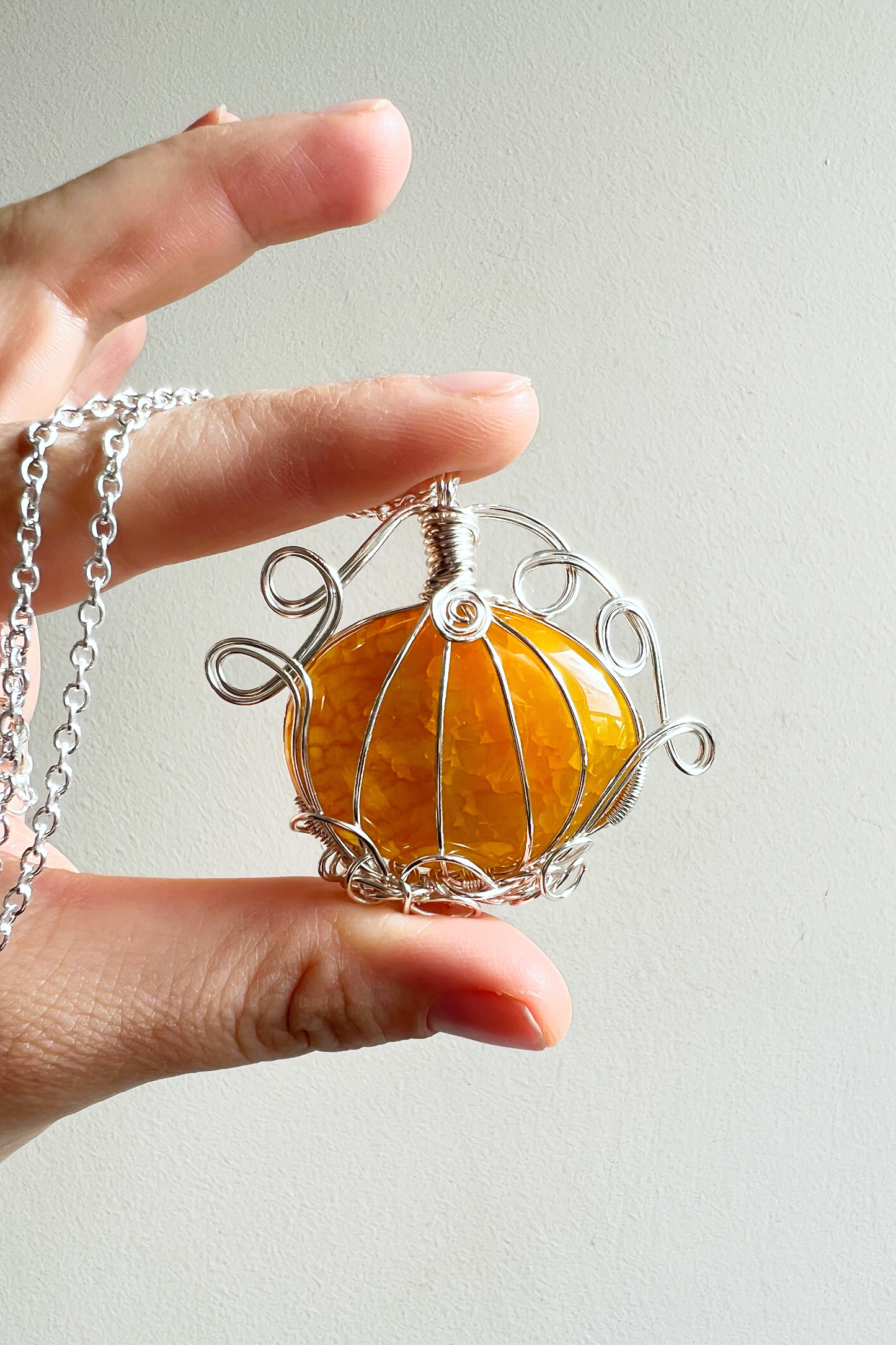 Yellow agate pumpkin necklace