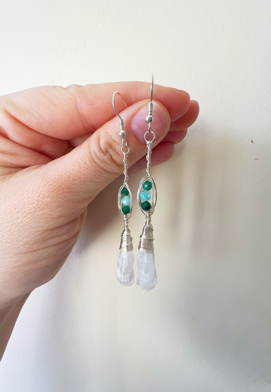 Aura Quartz with Malachite and Amazonite earrings in silver